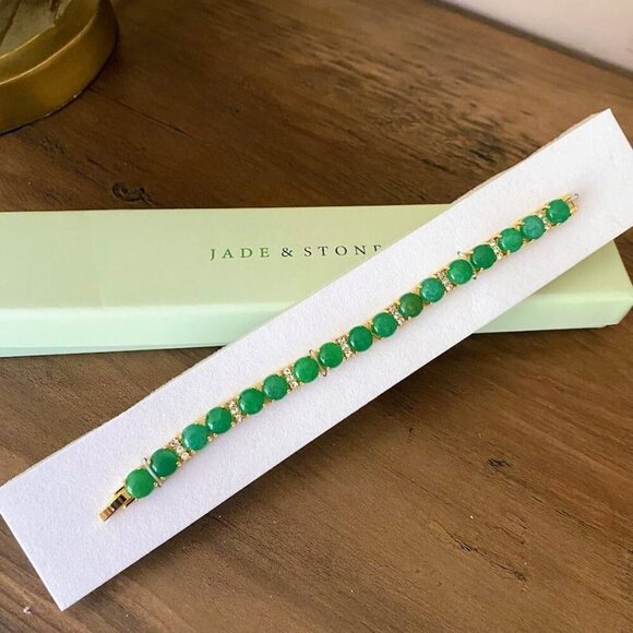Jade & Stone Jade Tennis Bracelet CZ Crystals NEW! - Picture 6 of 9